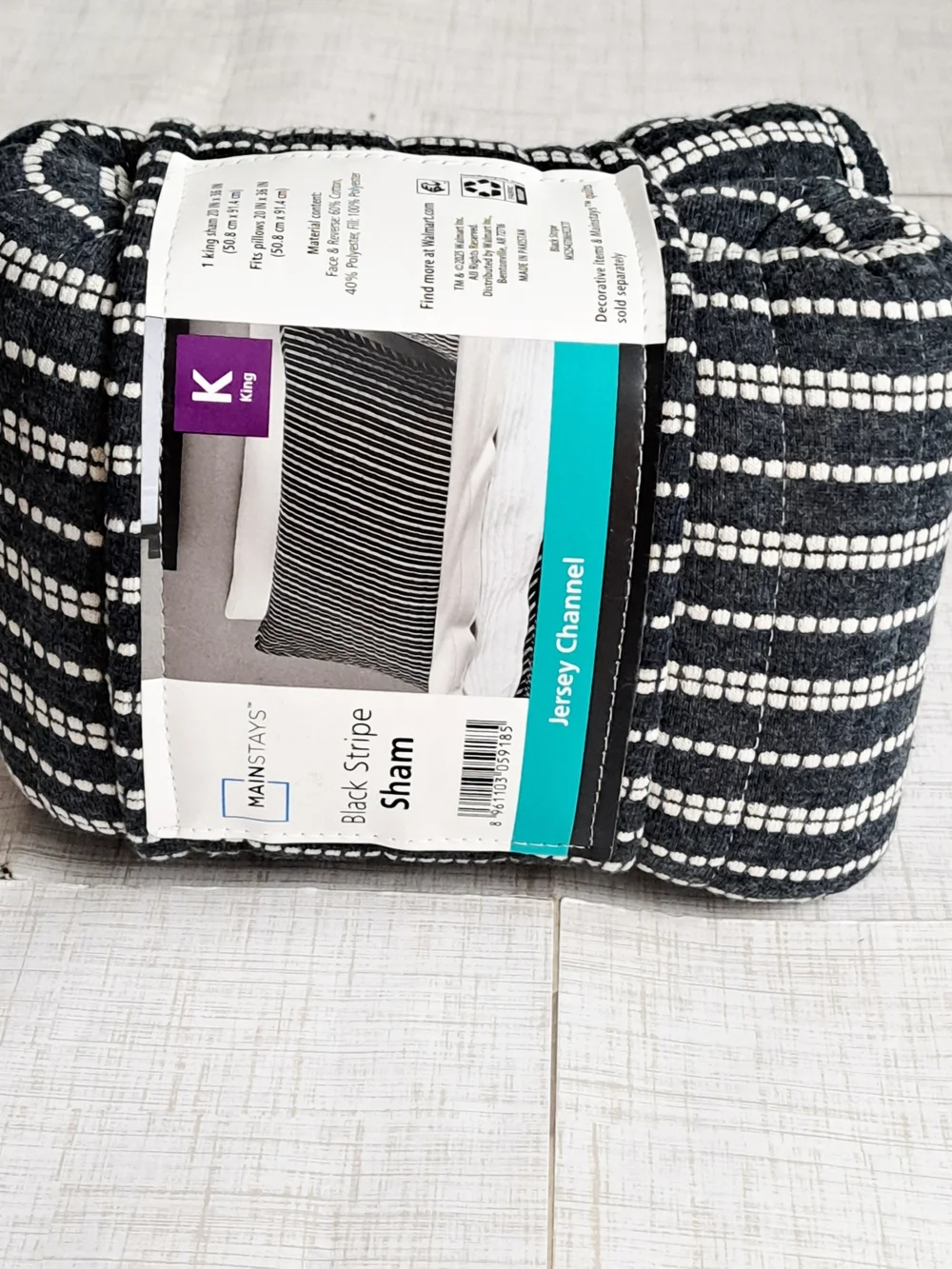 Mainstays Jersey Channel Black and White Striped King Pillow Sham